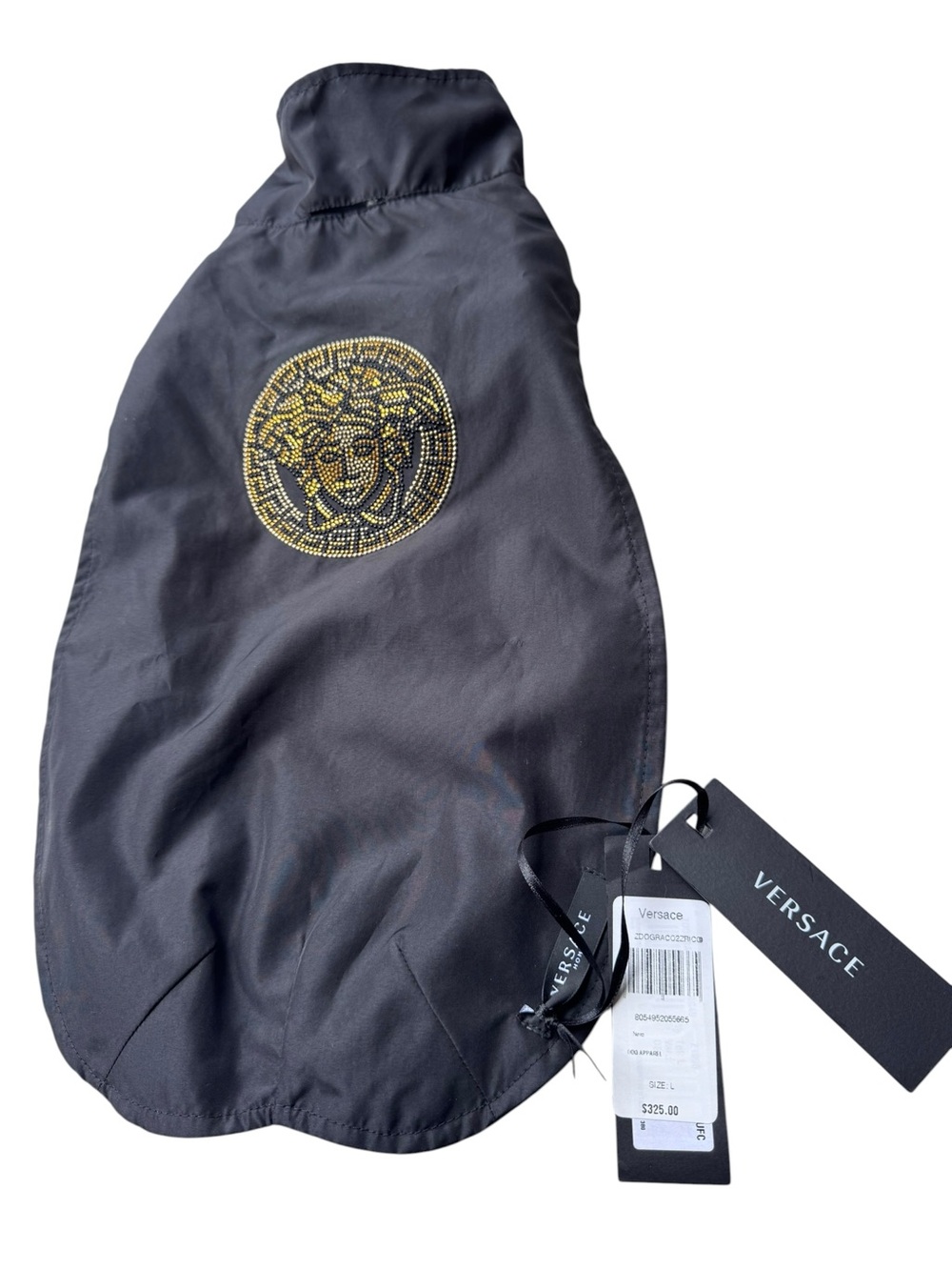 Versace Black & Gold Crystal Medusa Embellished Dog Jacket Large